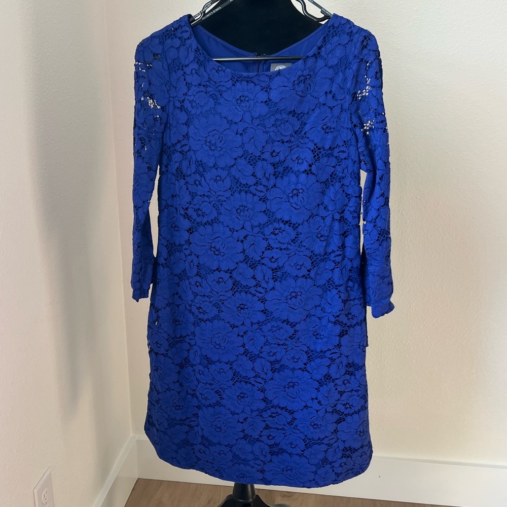 Vince Camuto Royal Blue Lace Long Sleeve Shift Dress